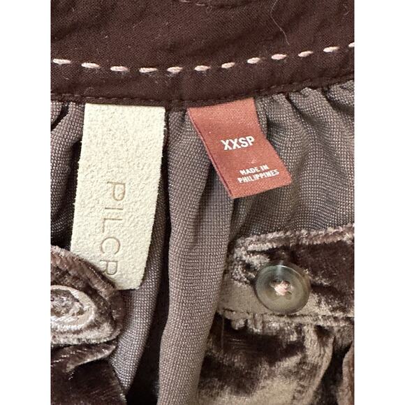 Anthropologie Pilcro Crushed Velvet Femme Buttondown Shirt Cocoa sz XXSP Brown - Picture 13 of 16